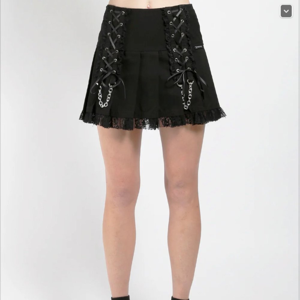 Tripp NYC Lolita Pleated Skirt Corset Lace Chain Black Size Small ☠️